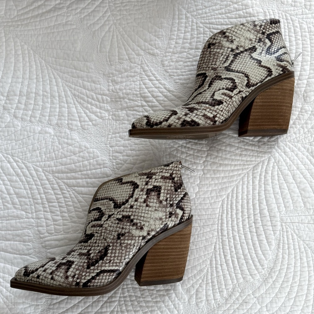 Vince Camuto Snake Print Leather Geeane booties